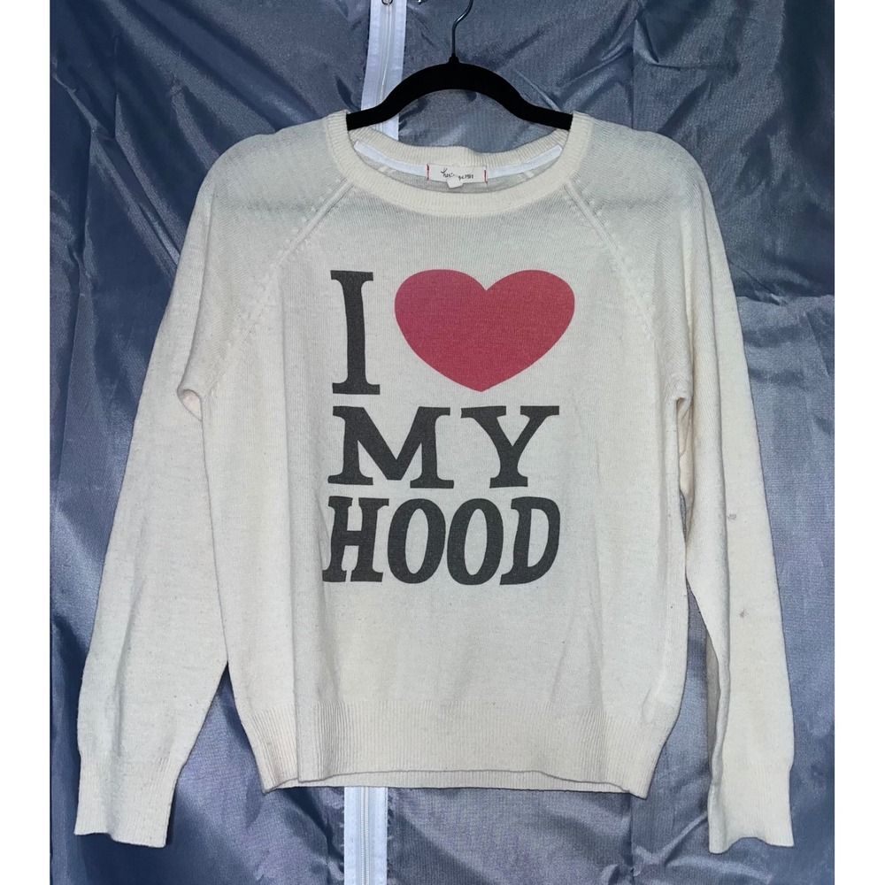 Heritage 1981 Forever 21 I Love My Hood Graphic Knit Sweater Womens M Wool Blend